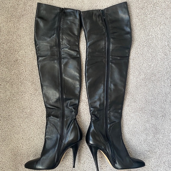 ITALIANHEELS Black Leather Italy Thigh High Zip Boots 41 EU - Picture 2 of 4